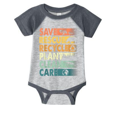 Earth Day Save Bees Rescue Animals Recycle Plastics Retro Infant Baby Jersey Bodysuit