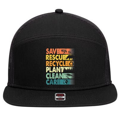 Earth Day Save Bees Recycle Plastics Rescue Animals 7 Panel Mesh Trucker Snapback Hat