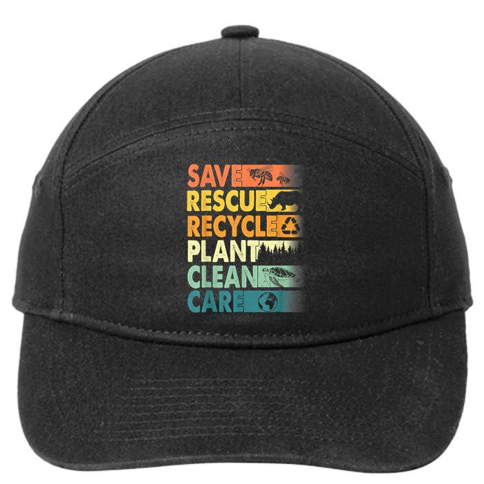 Earth Day Save Bees Recycle Plastics Rescue Animals 7-Panel Snapback Hat