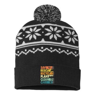 Earth Day Save Bees Recycle Plastics Rescue Animals USA-Made Snowflake Beanie