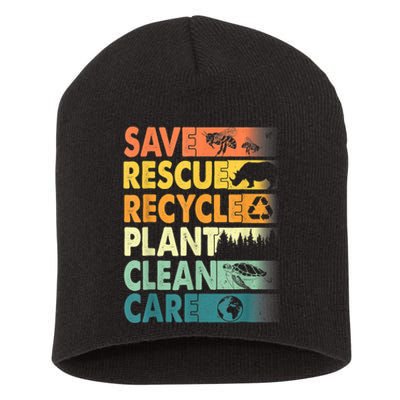 Earth Day Save Bees Recycle Plastics Rescue Animals Short Acrylic Beanie