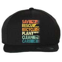 Earth Day Save Bees Recycle Plastics Rescue Animals Wool Snapback Cap