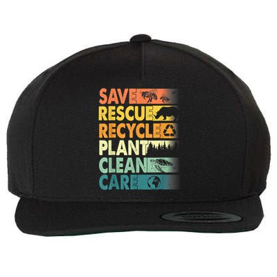 Earth Day Save Bees Recycle Plastics Rescue Animals Wool Snapback Cap