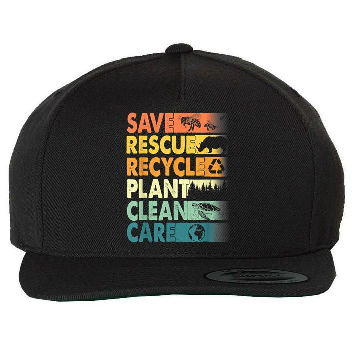 Earth Day Save Bees Recycle Plastics Rescue Animals Wool Snapback Cap