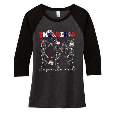 Emergency Department Skeleton Dancing Er Nurse Women's Tri-Blend 3/4-Sleeve Raglan Shirt