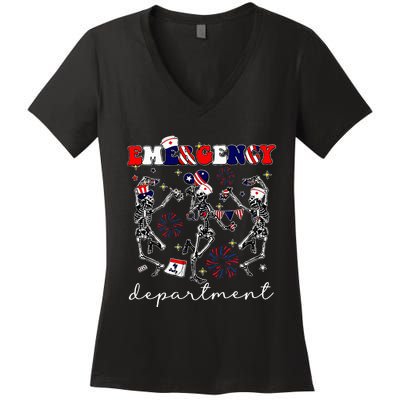 Emergency Department Skeleton Dancing Er Nurse Women's V-Neck T-Shirt