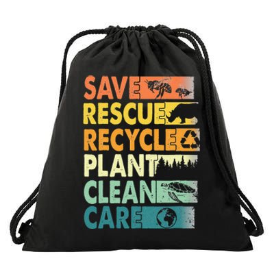 Earth Day Save Bees Recycle Plastics Rescue Animals Drawstring Bag