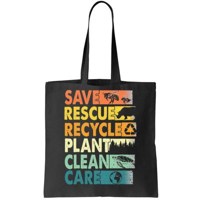 Earth Day Save Bees Recycle Plastics Rescue Animals Tote Bag