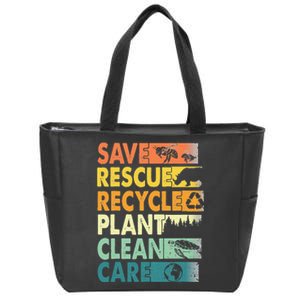 Earth Day Save Bees Recycle Plastics Rescue Animals Zip Tote Bag