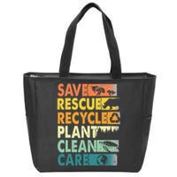 Earth Day Save Bees Recycle Plastics Rescue Animals Zip Tote Bag