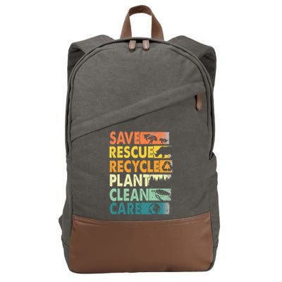 Earth Day Save Bees Recycle Plastics Rescue Animals Cotton Canvas Backpack