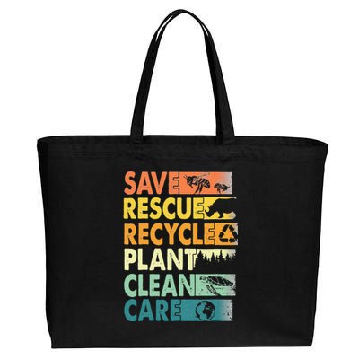 Earth Day Save Bees Recycle Plastics Rescue Animals Cotton Canvas Jumbo Tote