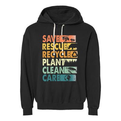 Earth Day Save Bees Rescue Animals Recycle Plastics Garment-Dyed Fleece Hoodie