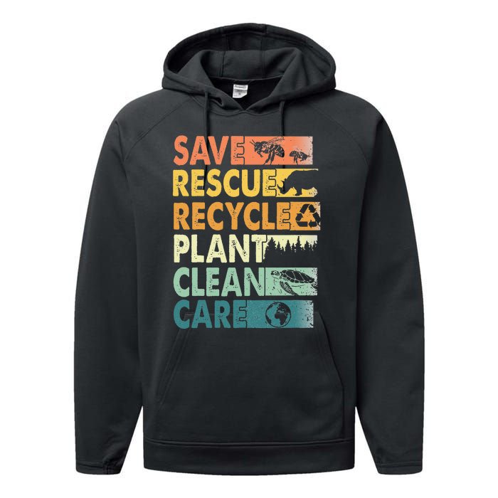 Earth Day Save Bees Rescue Animals Recycle Plastics Performance Fleece Hoodie