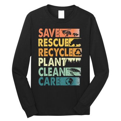 Earth Day Save Bees Rescue Animals Recycle Plastics Long Sleeve Shirt