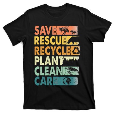 Earth Day Save Bees Rescue Animals Recycle Plastics T-Shirt