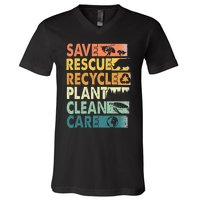 Earth Day Save Bees Rescue Animals Recycle Plastics V-Neck T-Shirt