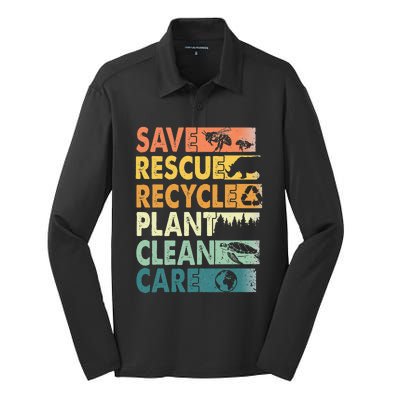 Earth Day Save Bees Rescue Animals Recycle Plastics Silk Touch Performance Long Sleeve Polo