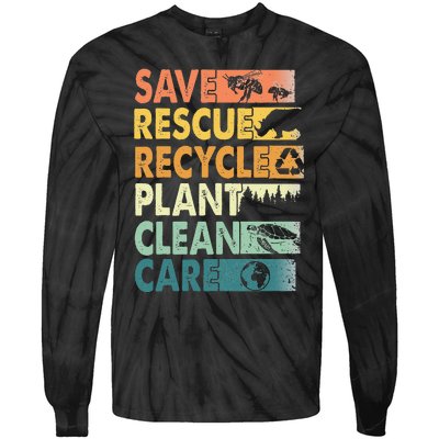 Earth Day Save Bees Rescue Animals Recycle Plastics Tie-Dye Long Sleeve Shirt