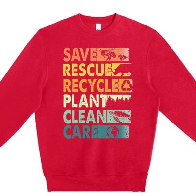 Earth Day Save Bees Rescue Animals Recycle Plastics Premium Crewneck Sweatshirt