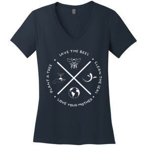 Earth Day Save The Bees Plant More Trees Clean Seas Protect Women's V-Neck T-Shirt