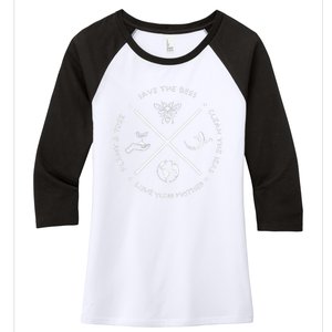 Earth Day Save The Bees Plant More Trees Clean Seas Protect Women's Tri-Blend 3/4-Sleeve Raglan Shirt