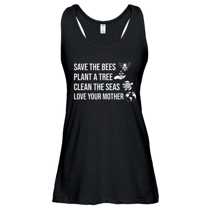 Earth Day Save the Bees Plant More Trees Clean the Seas Ladies Essential Flowy Tank