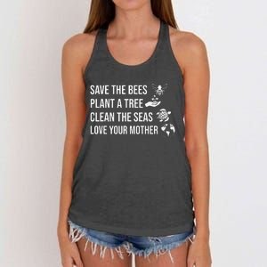 Earth Day Save the Bees Plant More Trees Clean the Seas Women's Knotted Racerback Tank