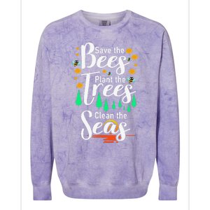 Earth Day Save The Bees Plant More Trees Clean The Seas Funny Colorblast Crewneck Sweatshirt