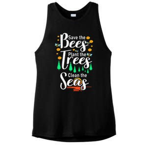 Earth Day Save The Bees Plant More Trees Clean The Seas Funny Ladies PosiCharge Tri-Blend Wicking Tank