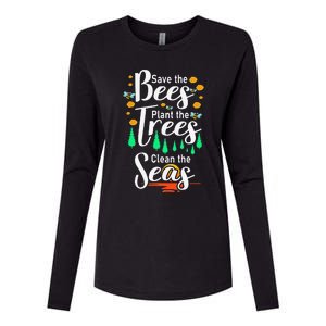 Earth Day Save The Bees Plant More Trees Clean The Seas Funny Womens Cotton Relaxed Long Sleeve T-Shirt