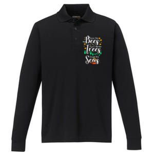 Earth Day Save The Bees Plant More Trees Clean The Seas Funny Performance Long Sleeve Polo