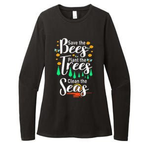 Earth Day Save The Bees Plant More Trees Clean The Seas Funny Womens CVC Long Sleeve Shirt