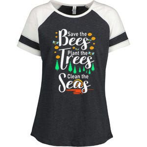 Earth Day Save The Bees Plant More Trees Clean The Seas Funny Enza Ladies Jersey Colorblock Tee