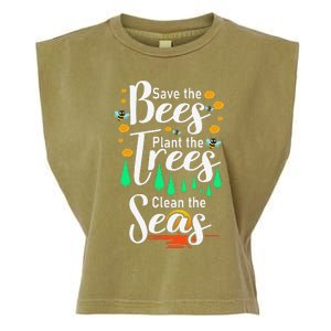 Earth Day Save The Bees Plant More Trees Clean The Seas Funny Garment-Dyed Women's Muscle Tee