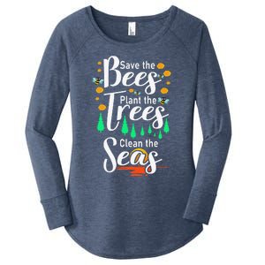 Earth Day Save The Bees Plant More Trees Clean The Seas Funny Women's Perfect Tri Tunic Long Sleeve Shirt