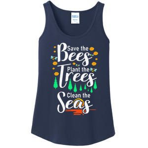 Earth Day Save The Bees Plant More Trees Clean The Seas Funny Ladies Essential Tank