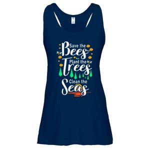 Earth Day Save The Bees Plant More Trees Clean The Seas Funny Ladies Essential Flowy Tank