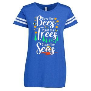 Earth Day Save The Bees Plant More Trees Clean The Seas Funny Enza Ladies Jersey Football T-Shirt