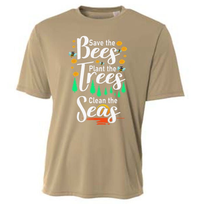 Earth Day Save The Bees Plant More Trees Clean The Seas Funny Cooling Performance Crew T-Shirt