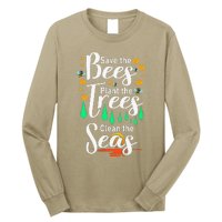 Earth Day Save The Bees Plant More Trees Clean The Seas Funny Long Sleeve Shirt