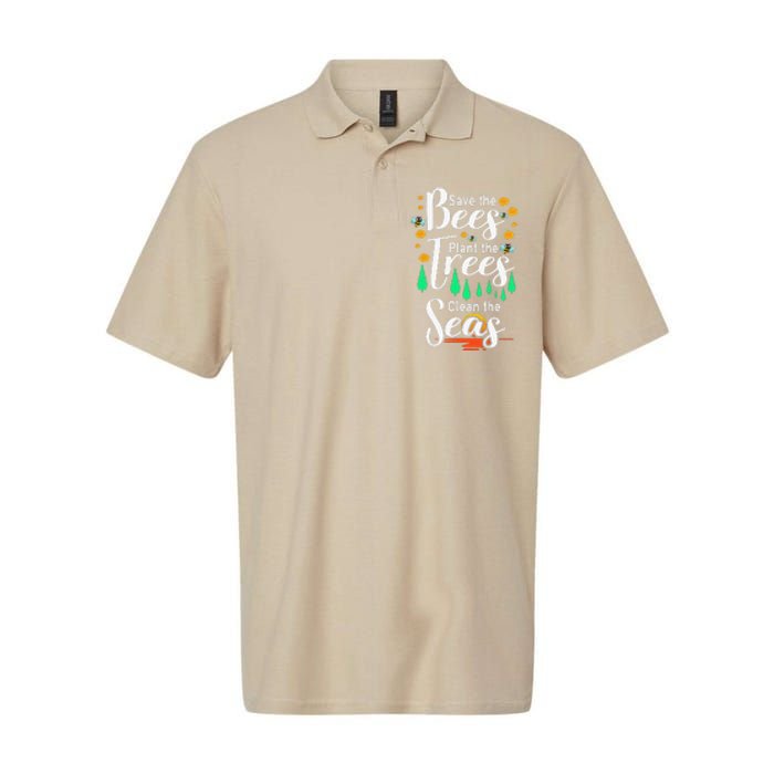 Earth Day Save The Bees Plant More Trees Clean The Seas Funny Softstyle Adult Sport Polo