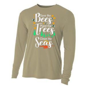 Earth Day Save The Bees Plant More Trees Clean The Seas Funny Cooling Performance Long Sleeve Crew