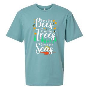 Earth Day Save The Bees Plant More Trees Clean The Seas Funny Sueded Cloud Jersey T-Shirt