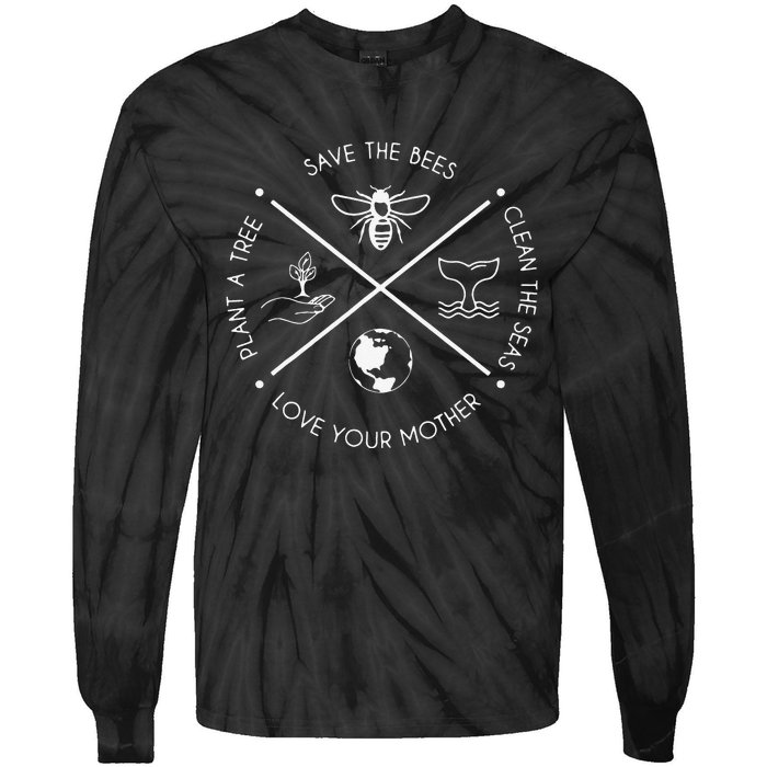 Earth Day Save the Bees Plant More Trees Clean the Seas Tie-Dye Long Sleeve Shirt