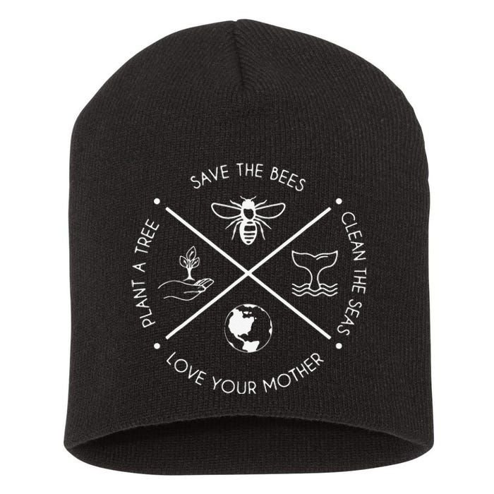 Earth Day Save the Bees Plant More Trees Clean the Seas Short Acrylic Beanie