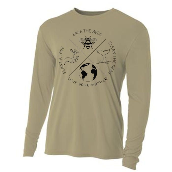 Earth Day Save The Bees Plant More Trees Clean The Seas Gift Cooling Performance Long Sleeve Crew