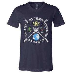 Earth Day Save The Bees Plant More Trees Clean The Seas V-Neck T-Shirt