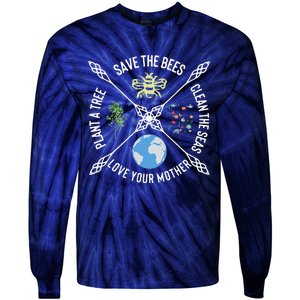 Earth Day Save The Bees Plant More Trees Clean The Seas Tie-Dye Long Sleeve Shirt