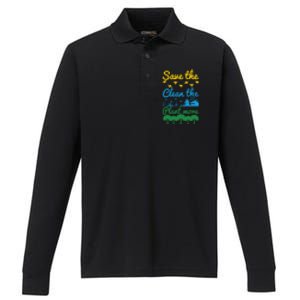 Earth Day Save The Bees Clean The Seas Plant More Trees Gift Performance Long Sleeve Polo